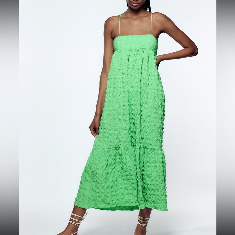 Zara Textured Spaghetti Strap Open Back Maxi Dress